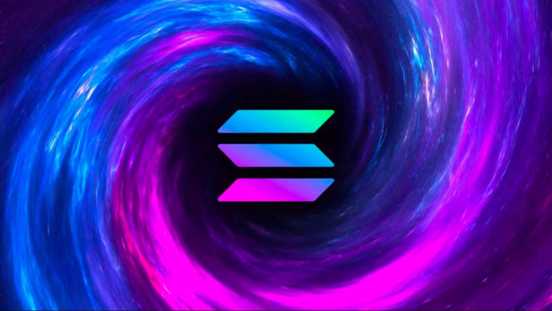 Blue and Pink Vortex Around Solana Logo